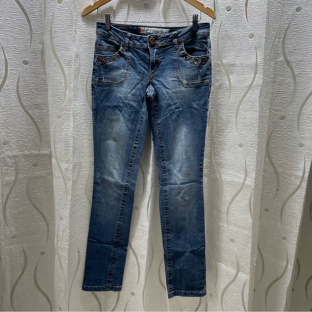 Foxy Jeans Skinny Jeans Womens 7 (28) Blue Good Grommet Low Rise Y2K Cherry